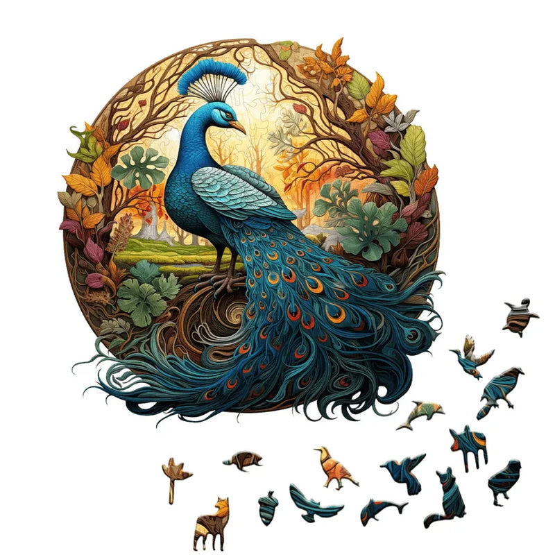 Quebra-Cabeça De Madeira Inova WOOD PUZZLE - Pavão Rei Tropical | Diversão Com Diversos Benefícios Para Crianças e Idosos