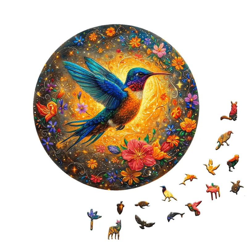 Quebra-Cabeça De Madeira Inova WOOD PUZZLE - Beija-Flor Iluminado Com Flores | Diversão Com Diversos Benefícios Para Crianças e Idosos