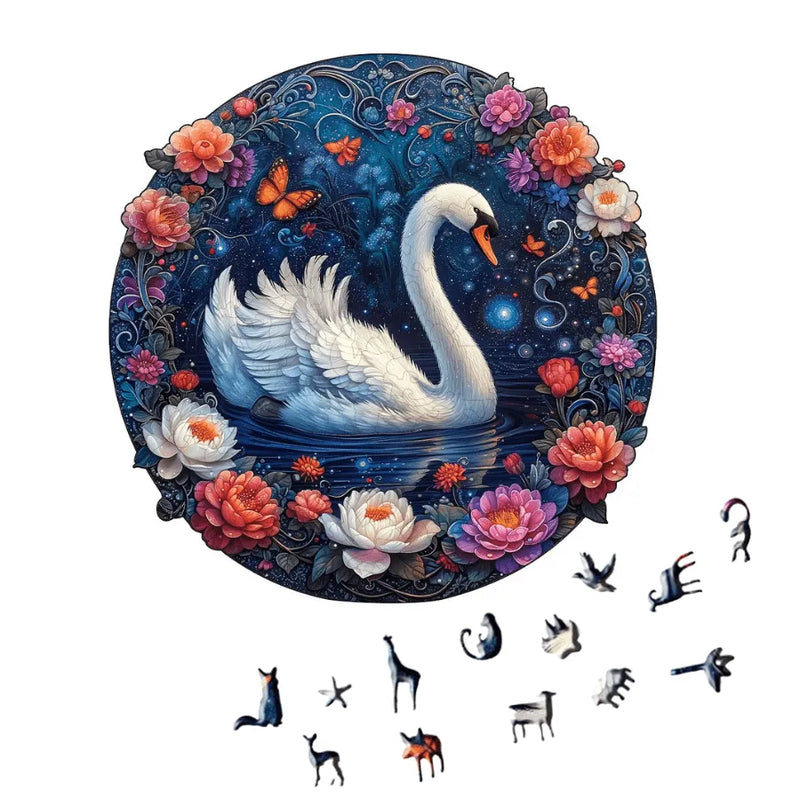Quebra-Cabeça De Madeira Inova WOOD PUZZLE - Cisne Florido | Diversão Com Diversos Benefícios Para Crianças e Idosos