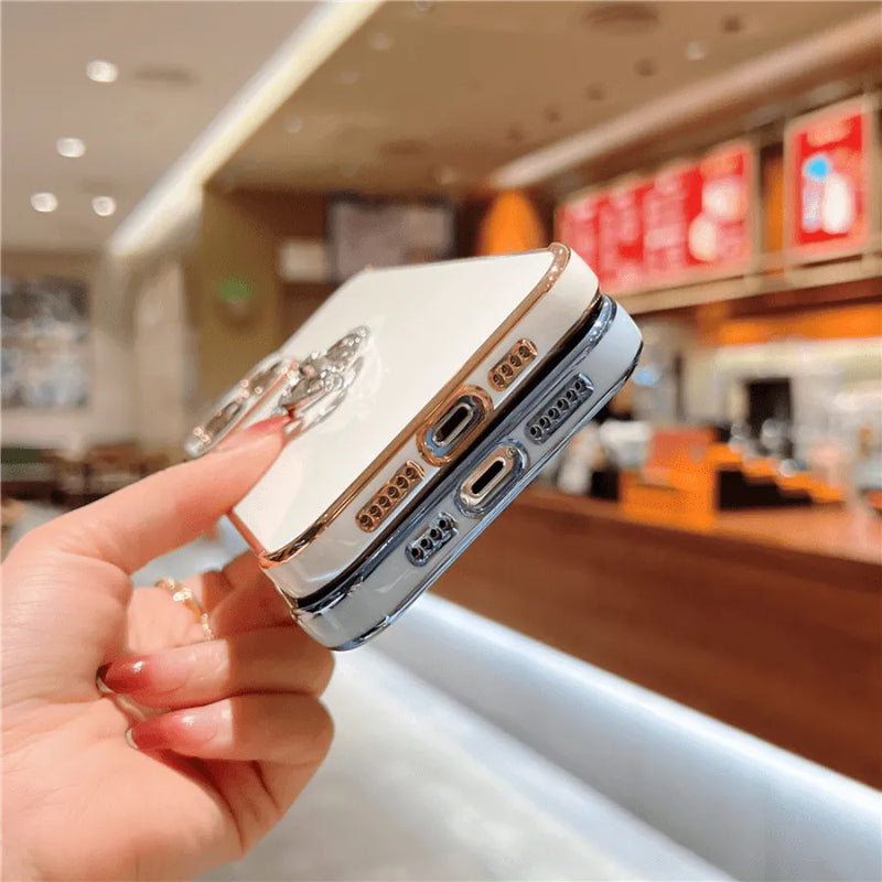 Capinha Iphone "Anel De Noivado" Com Apoio de Anel Cravejado - Case Luxuosa de Alta Proteção e Resistência