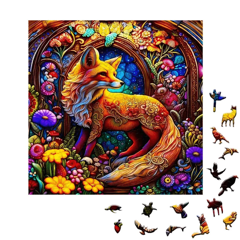 Quebra-Cabeça De Madeira Inova WOOD PUZZLE - Raposa em Vitral | Diversão Com Diversos Benefícios