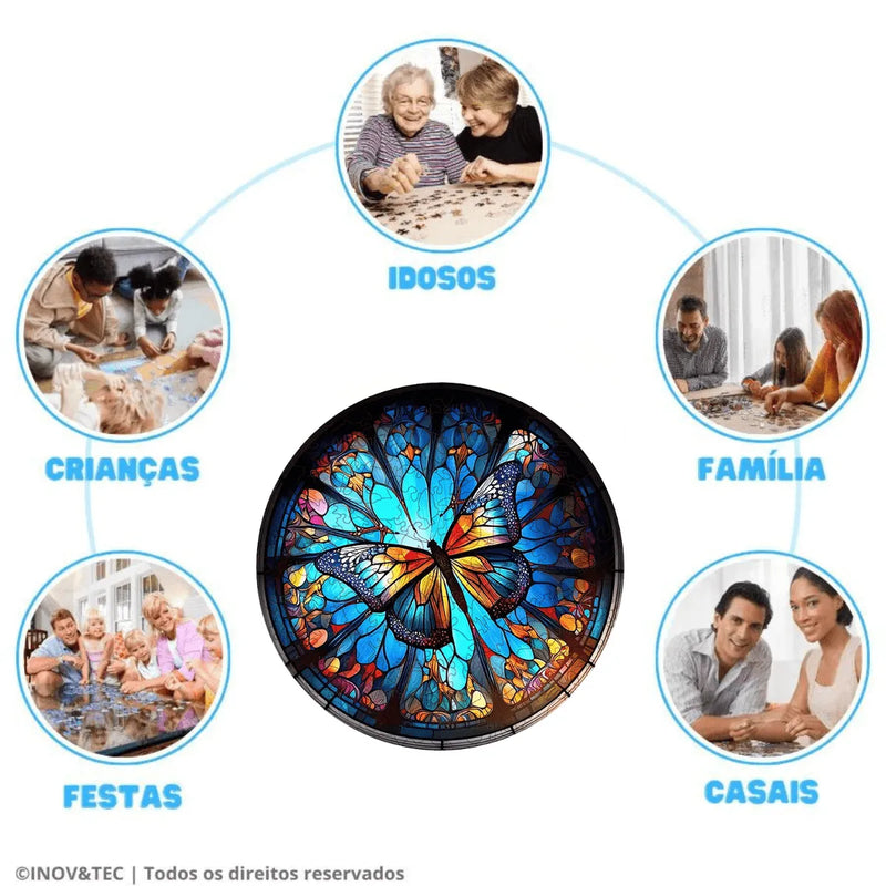 Quebra-Cabeça de Madeira Inova WOOD PUZZLE - Borboleta na Vidraça | Diversão com Diversos Benefícios