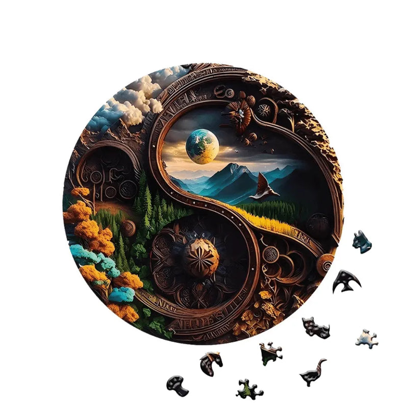 Quebra-Cabeça De Madeira Inova WOOD PUZZLE - Yin Yang Natureza | Diversão Com Diversos Benefícios Para Crianças e Idosos