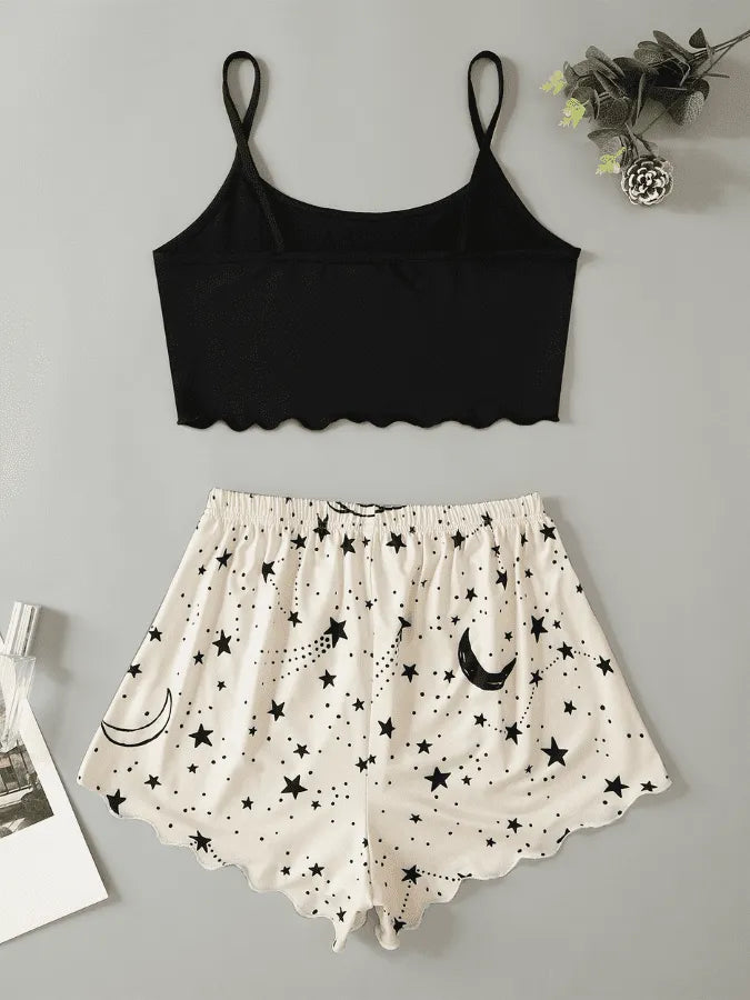 Pijama Feminino Dreams Moon - Conjunto Top Cropped e Shorts Fresquinho LooseFit | Tecido Super Macio e Confortável