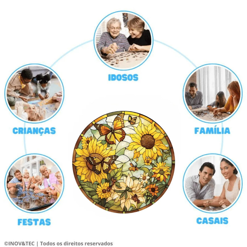 Quebra-Cabeça de Madeira Inova WOOD PUZZLE - Borboleta e Girassóis | Diversão com Diversos Benefícios