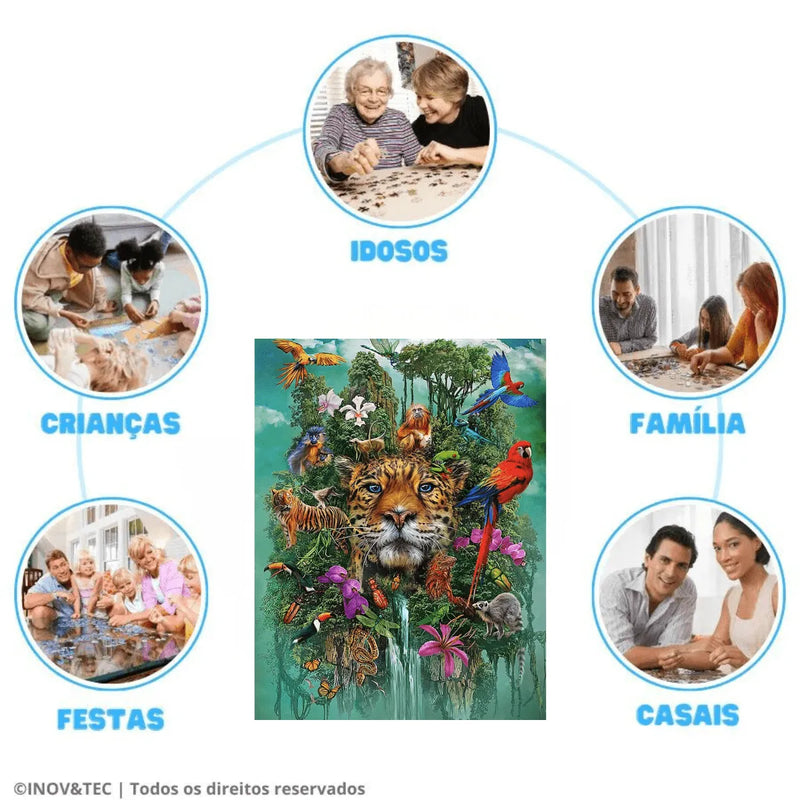 Quebra-Cabeça de Madeira Inova WOOD PUZZLE - Leopardo e Árvore | Diversão com Diversos Benefícios