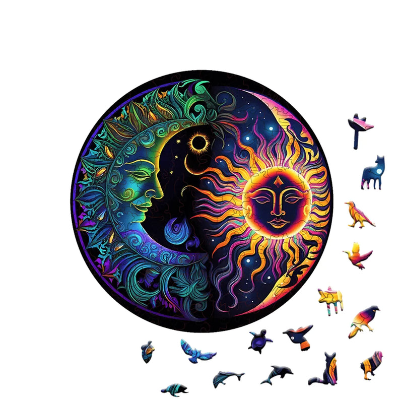 Quebra-Cabeça de Madeira Inova WOOD PUZZLE - Lua e o Sol | Diversão com Diversos Benefícios