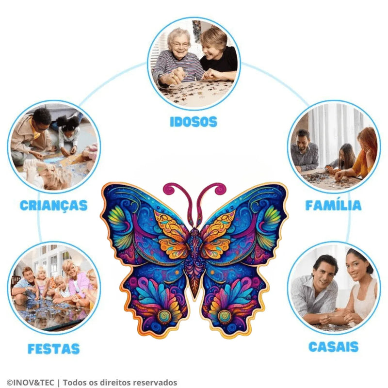 Quebra-Cabeça de Madeira Inova WOOD PUZZLE - Borboleta Florida | Diversão com Diversos Benefícios para Crianças e Idosos