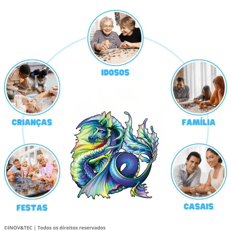 Quebra-Cabeça de Madeira Inova WOOD PUZZLE - Dragão dos Mares | Diversão com Diversos Benefícios para Crianças e Idosos