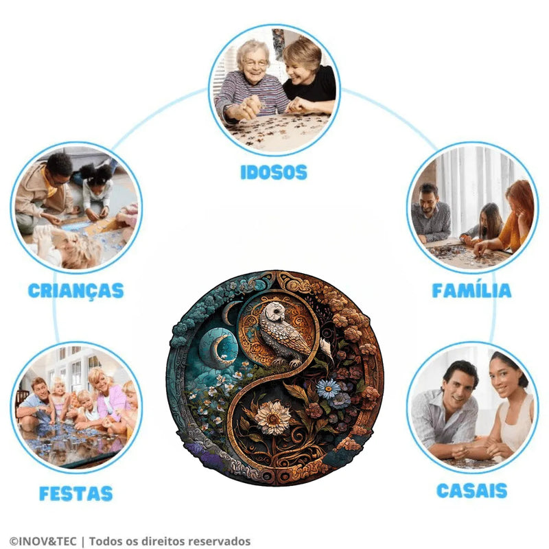 Quebra-Cabeça de Madeira Inova WOOD PUZZLE - Corujas Yin-Yang | Diversão com Diversos Benefícios