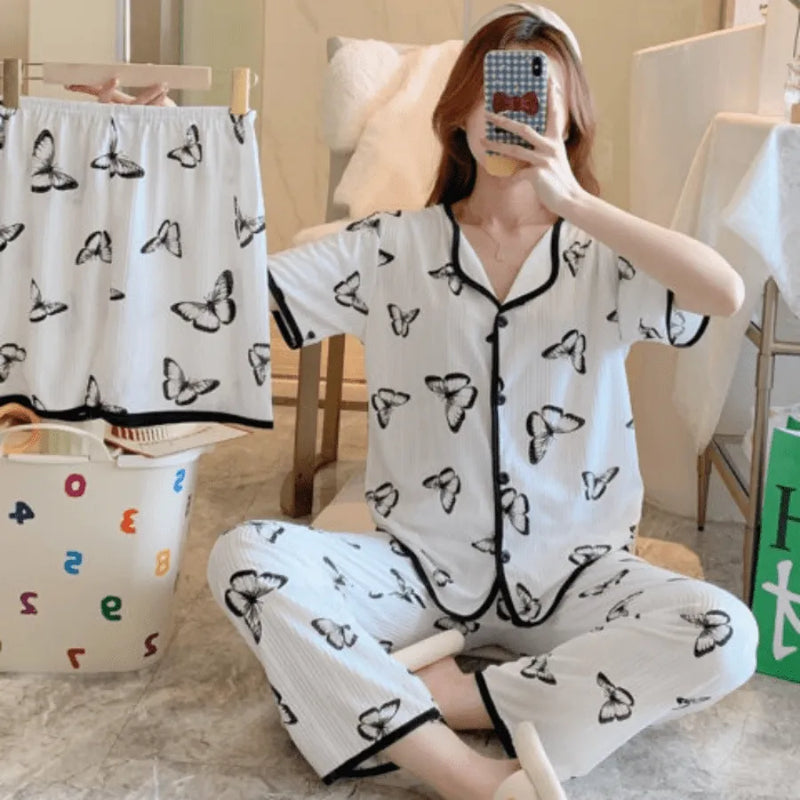 Pijama Feminino CuteVelvet Conjunto 3 Peças Com Calça, Camisa e Shorts Confortáveis em Veludo Cotelê