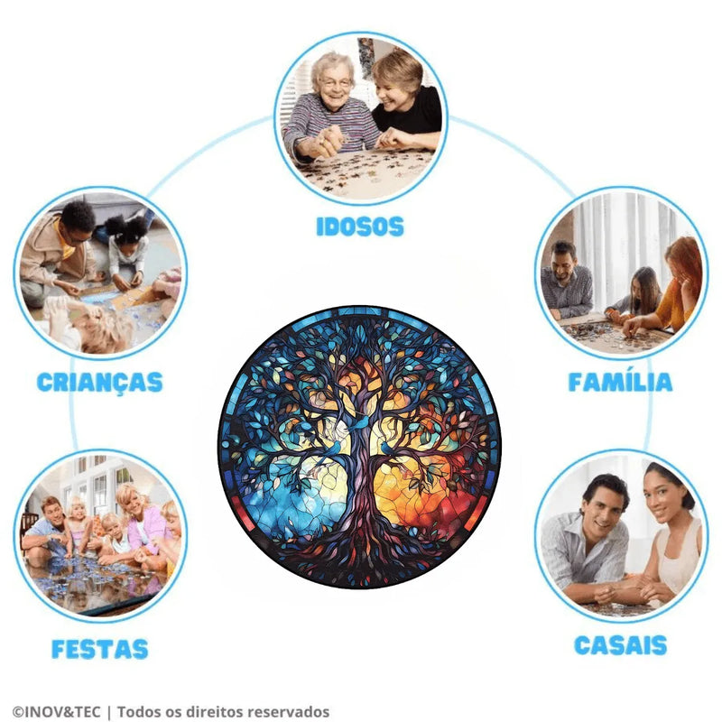 Quebra-Cabeça de Madeira Inova WOOD PUZZLE - Árvore e Pássaros | Diversão com Diversos Benefícios