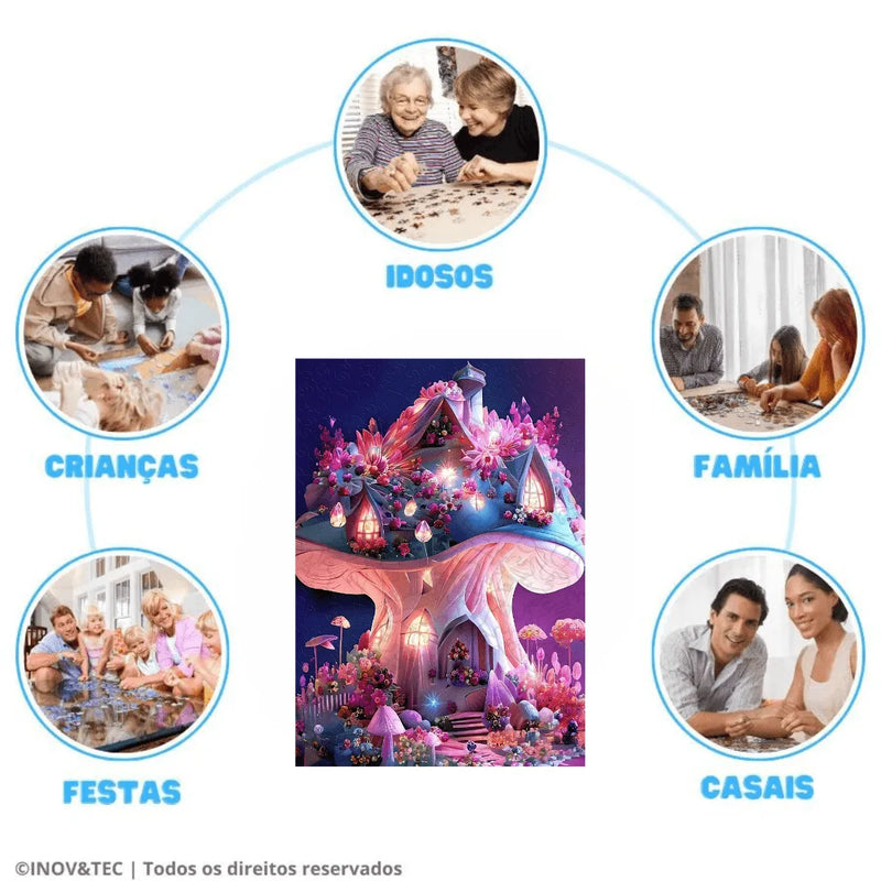 Quebra-Cabeça de Madeira Inova WOOD PUZZLE - Casa Cogumelo | Diversão com Diversos Benefícios para Crianças e Idosos