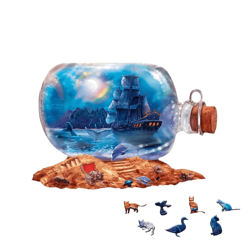 Quebra-Cabeça De Madeira Inova WOOD PUZZLE - Navio Pirata Dentro Da Garrafa | Diversão Com Diversos Benefícios Para Crianças e Idosos