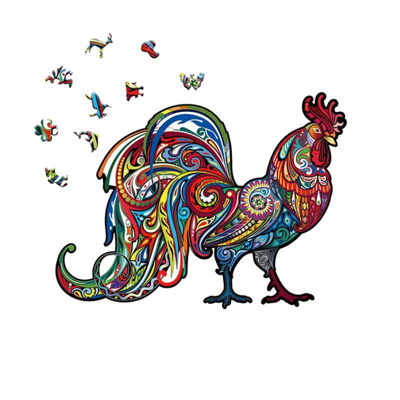 Quebra-Cabeça De Madeira Inova WOOD PUZZLE - Galo Carnavalesco | Diversão Com Diversos Benefícios Para Crianças e Idosos