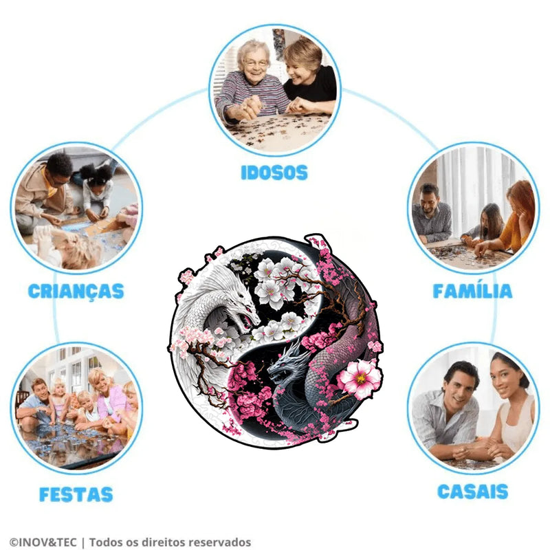 Quebra-Cabeça de Madeira Inova WOOD PUZZLE - Yin Yang Dracônico | Diversão com Diversos Benefícios para Crianças e Idosos