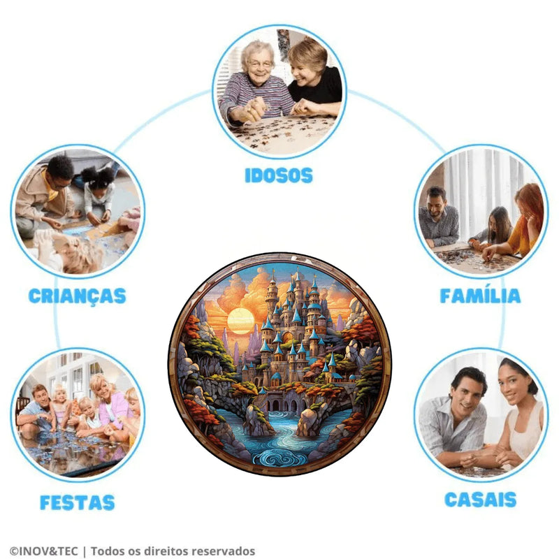 Quebra-Cabeça de Madeira Inova WOOD PUZZLE - Castelo Montanhoso | Diversão com Diversos Benefícios para Crianças e Idosos