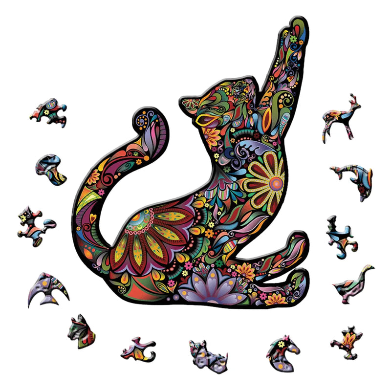 Quebra-Cabeça de Madeira Inova WOOD PUZZLE - Gato Roots | Diversão com Diversos Benefícios para Crianças e Idosos