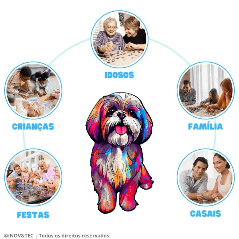 Quebra-Cabeça de Madeira Inova WOOD PUZZLE - Cachorro Branco  | Diversão com Diversos Benefícios