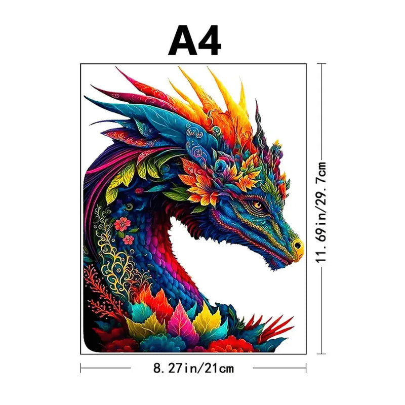 Quebra-Cabeça De Madeira Inova WOOD PUZZLE - Dragão Colorido | Diversão Com Diversos Benefícios Para Crianças e Idosos