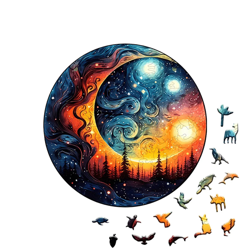 Quebra-Cabeça de Madeira Inova WOOD PUZZLE - Lua Céu de Inverno | Diversão com Diversos Benefícios