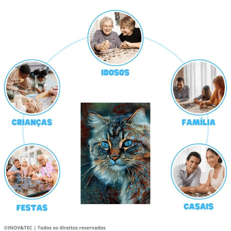 Quebra-Cabeça de Madeira Inova WOOD PUZZLE - Gato Místico | Diversão com Diversos Benefícios para Crianças e Idosos