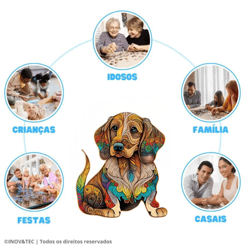Quebra-Cabeça de Madeira Inova WOOD PUZZLE - Cão Entalhado | Diversão com Diversos Benefícios para Crianças e Idosos