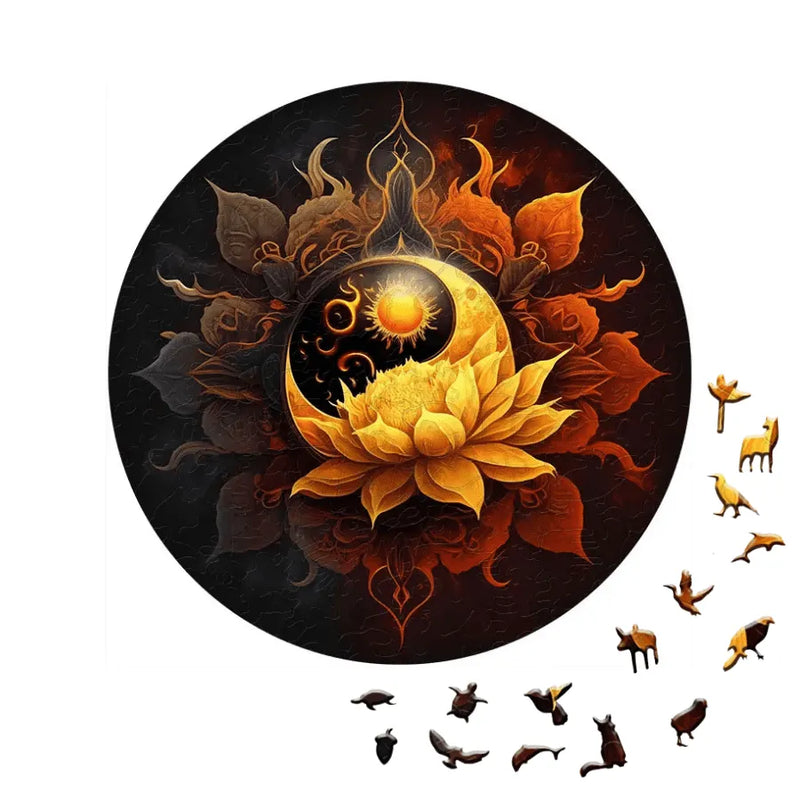 Quebra-Cabeça De Madeira Inova WOOD PUZZLE - Lua e Flor de Lótus | Diversão Com Diversos Benefícios Para Crianças e Idosos