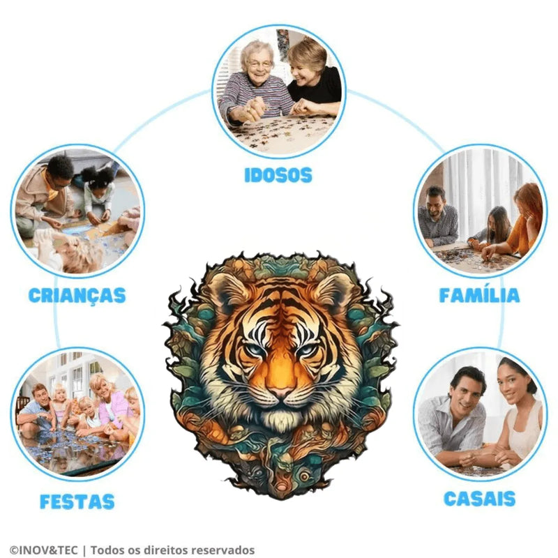 Quebra-Cabeça de Madeira Inova WOOD PUZZLE - Tigre da Floresta | Diversão com Diversos Benefícios para Crianças e Idosos