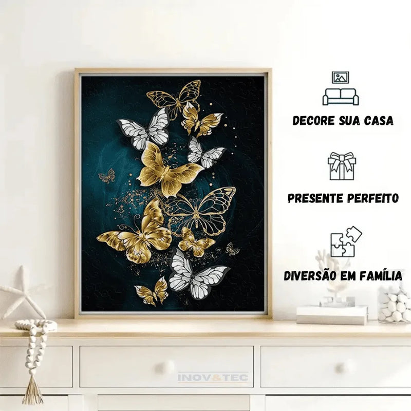 Quebra-Cabeça De Madeira Inova WOOD PUZZLE - Borboletas Douradas | Diversão Com Diversos Benefícios Para Crianças e Idosos