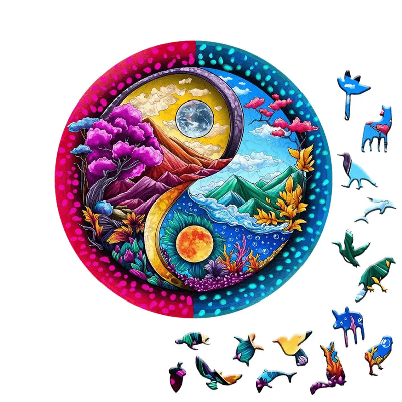 Quebra-Cabeça De Madeira Inova WOOD PUZZLE - Yin-Yang De Paisagem | Diversão Com Diversos Benefícios Para Crianças e Idosos