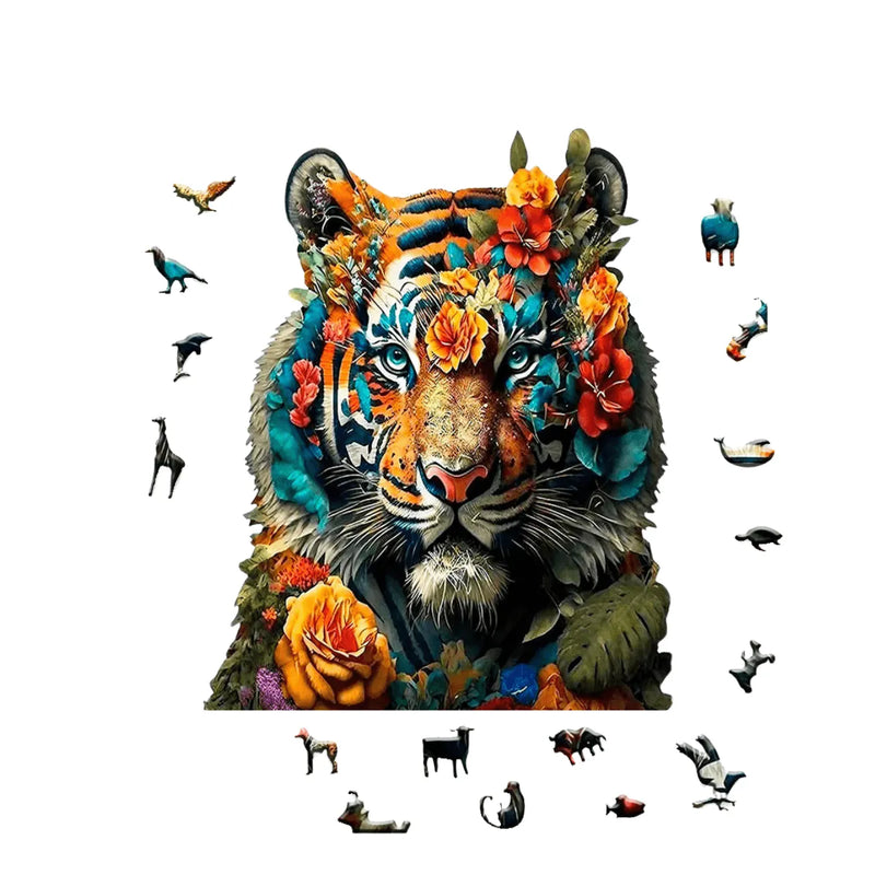 Quebra-Cabeça de Madeira Inova WOOD PUZZLE - Tigre Aquarela | Diversão com Diversos Benefícios