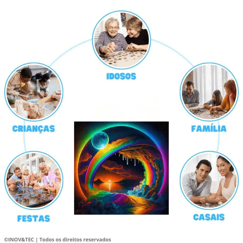 Quebra-Cabeça de Madeira Inova WOOD PUZZLE - Arco-íris no Horizonte | Diversão com Diversos Benefícios