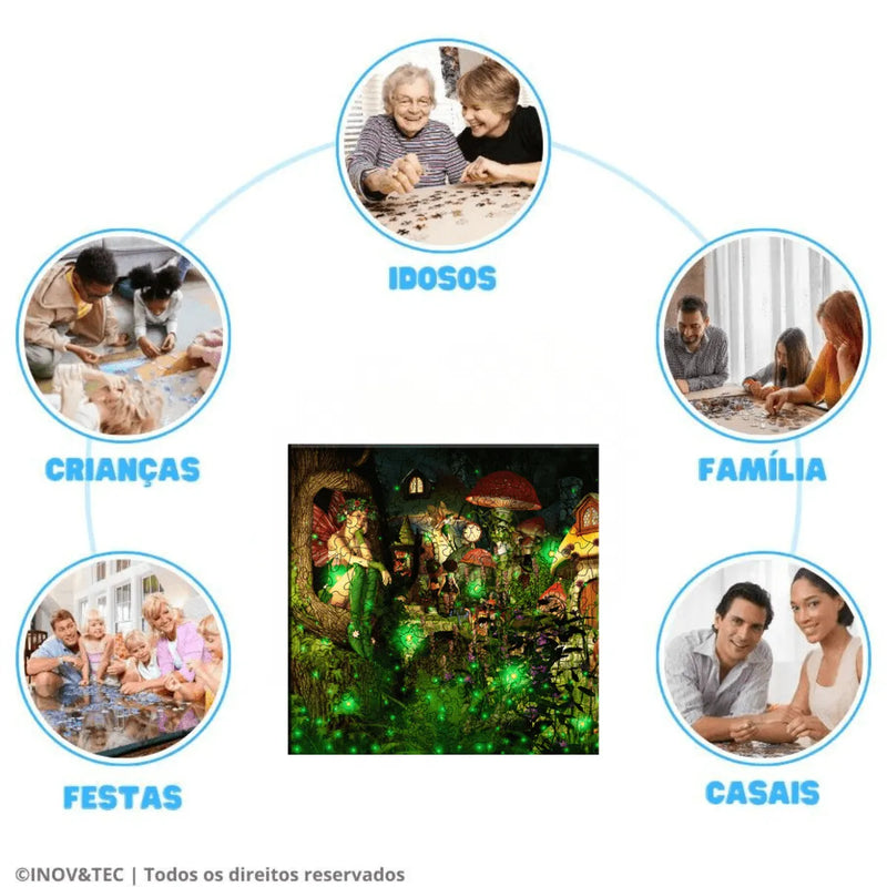 Quebra-Cabeça de Madeira Inova WOOD PUZZLE - Bosque Encantado | Diversão com Diversos Benefícios para Crianças e Idosos