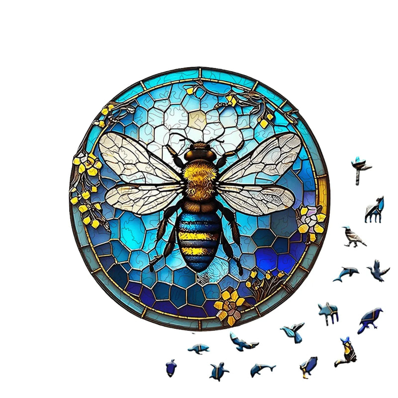 Quebra-Cabeça de Madeira Inova WOOD PUZZLE - Abelha em Vitral Floral | Diversão com Diversos Benefícios