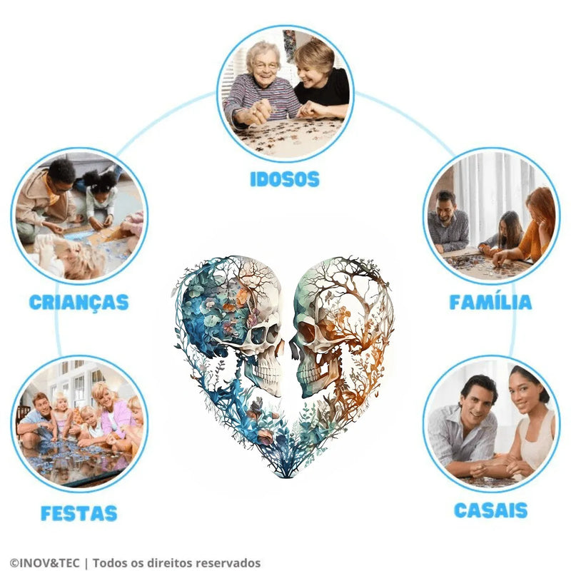 Quebra-Cabeça de Madeira Inova WOOD PUZZLE - Coração de Caveiras | Diversão com Diversos Benefícios para Crianças e Idosos