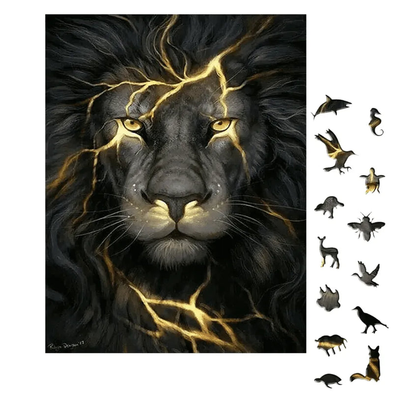 Quebra-Cabeça De Madeira Inova WOOD PUZZLE - Leão com Raios | Diversão Com Diversos Benefícios Para Crianças e Idosos