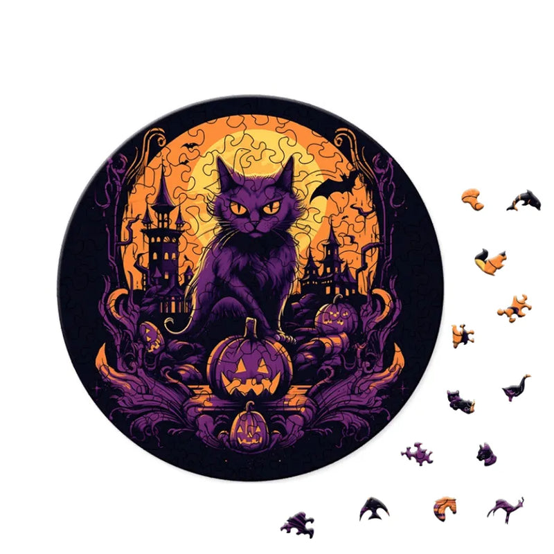Quebra-Cabeça De Madeira Inova WOOD PUZZLE - Gato De Halloween | Diversão Com Diversos Benefícios Para Crianças e Idosos