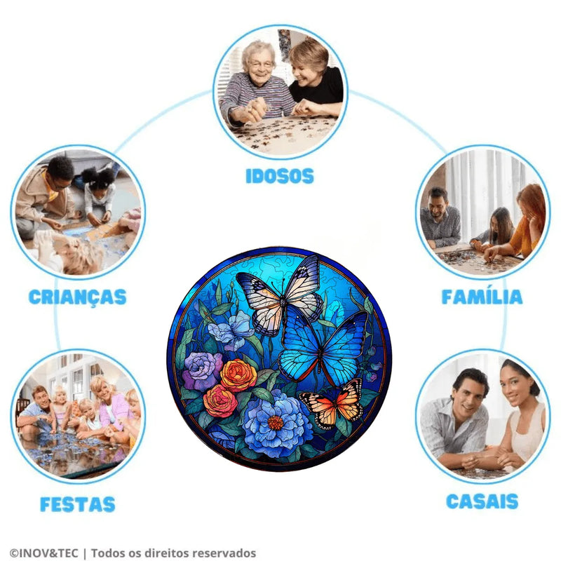 Quebra-Cabeça de Madeira Inova WOOD PUZZLE - Borboletas Dança Floral | Diversão com Diversos Benefícios