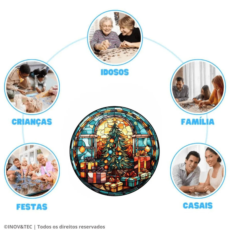 Quebra-Cabeça de Madeira Inova WOOD PUZZLE - Árvore de Natal | Diversão com Diversos Benefícios para Crianças e Idosos