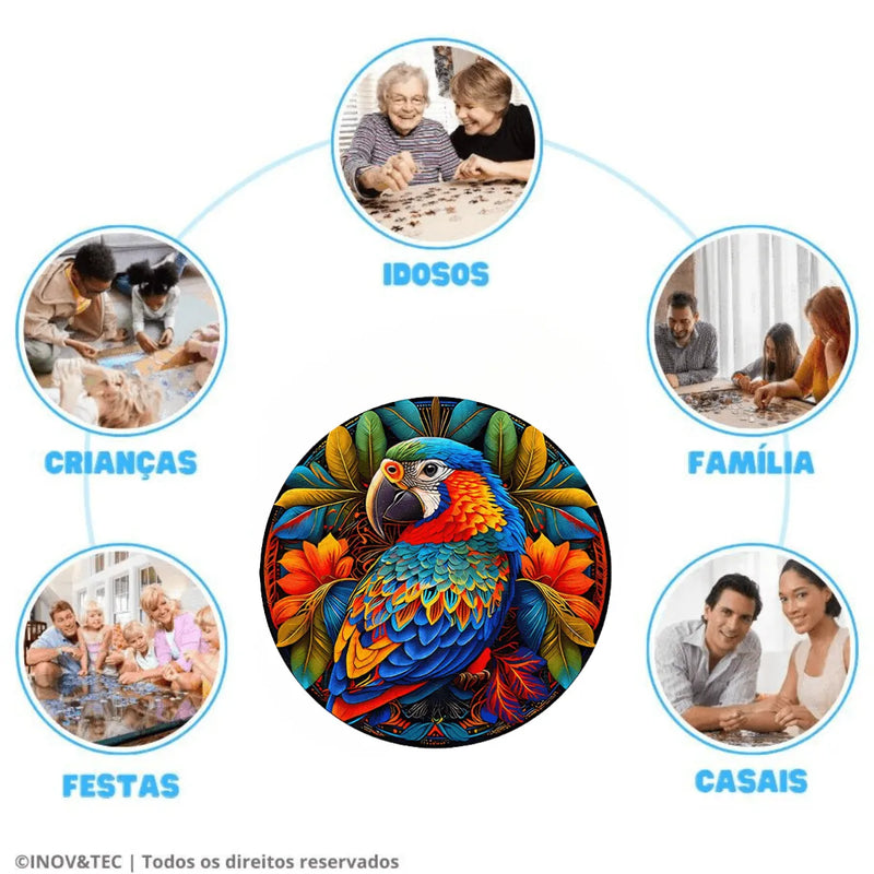 Quebra-Cabeça de Madeira Inova WOOD PUZZLE - Pássaro Colorido | Diversão com Diversos Benefícios para Crianças e Idosos