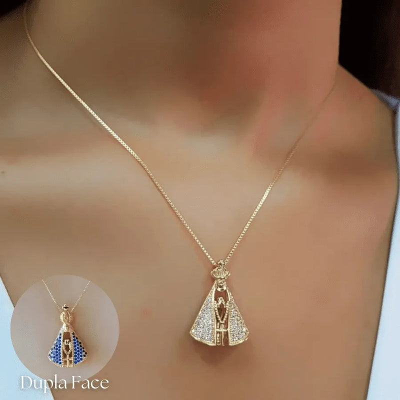 Colar Dupla Face Banhado a Ouro 18k Nossa Senhora [COMPRE 1 LEVE 2 +Brinde]