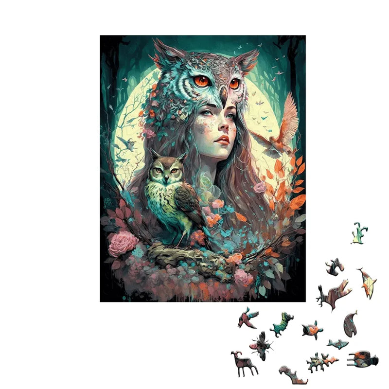 Quebra-Cabeça De Madeira Inova WOOD PUZZLE - Mãe Natureza Com Corujas | Diversão Com Diversos Benefícios Para Crianças e Idosos