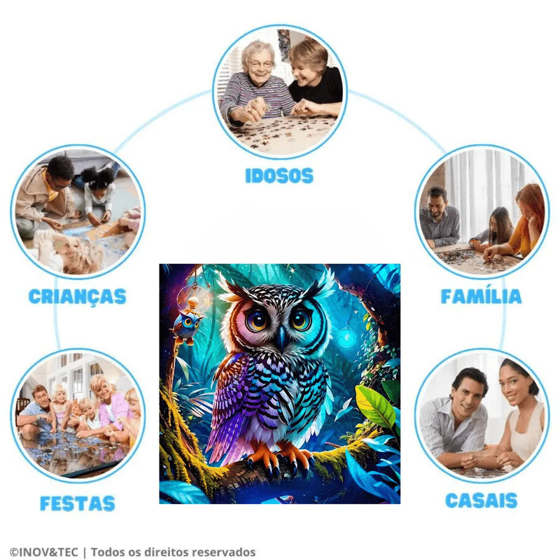 Quebra-Cabeça de Madeira Inova WOOD PUZZLE - Coruja Serenidade | Diversão com Diversos Benefícios