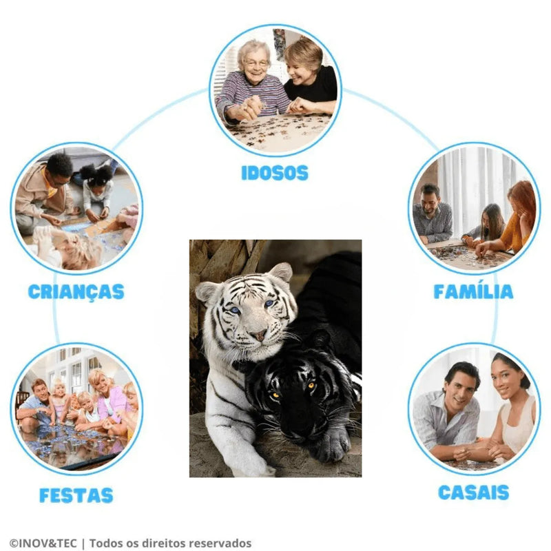 Quebra-Cabeça de Madeira Inova WOOD PUZZLE - Casal de Tigres | Diversão com Diversos Benefícios para Crianças e Idosos