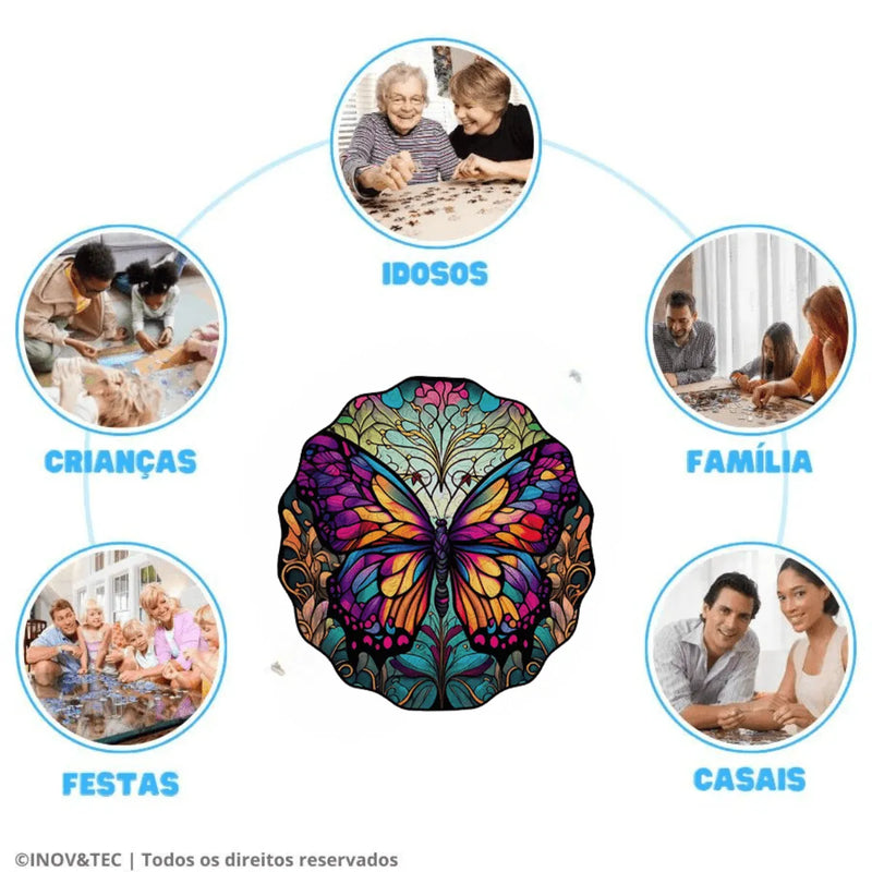 Quebra-Cabeça de Madeira Inova WOOD PUZZLE - Borboleta Roxa | Diversão com Diversos Benefícios