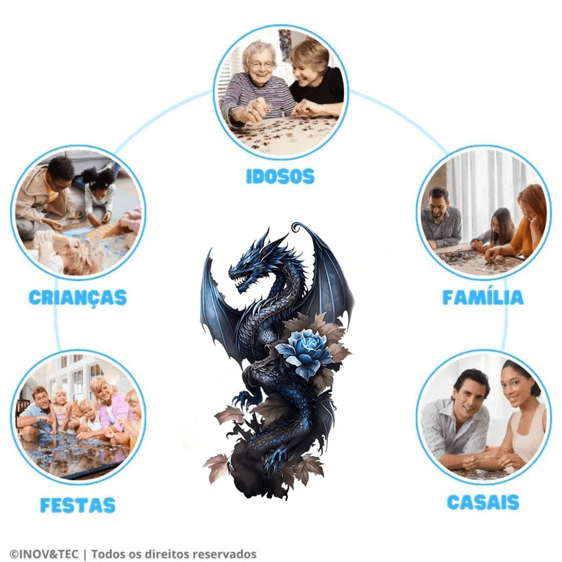Quebra-Cabeça de Madeira Inova WOOD PUZZLE - Dragão Celestial | Diversão com Diversos Benefícios para Crianças e Idosos