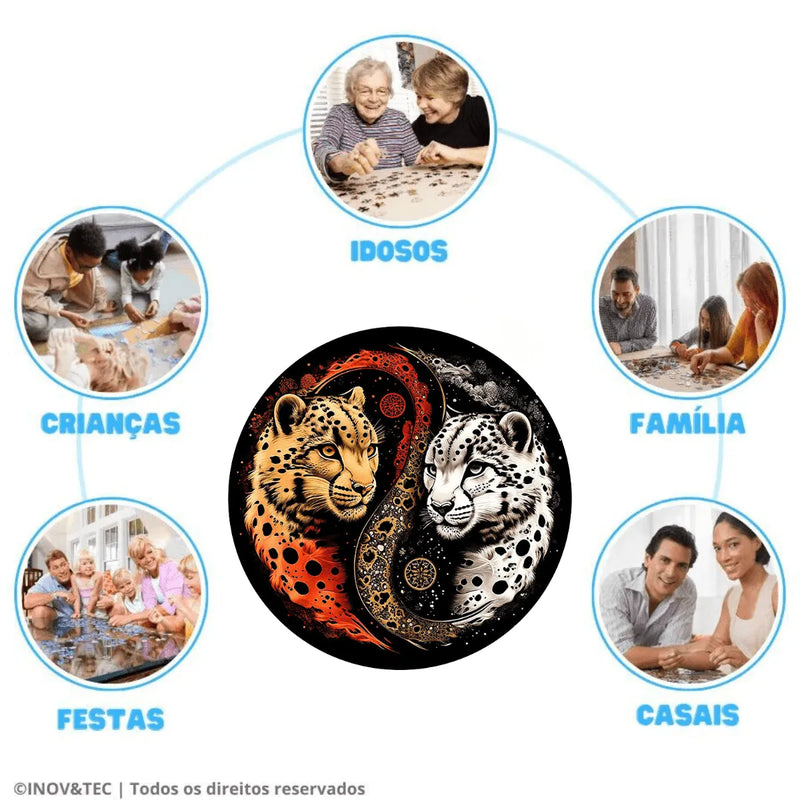Quebra-Cabeça de Madeira Inova WOOD PUZZLE - Yin-Yang de Tigres | Diversão com Diversos Benefícios para Crianças e Idosos