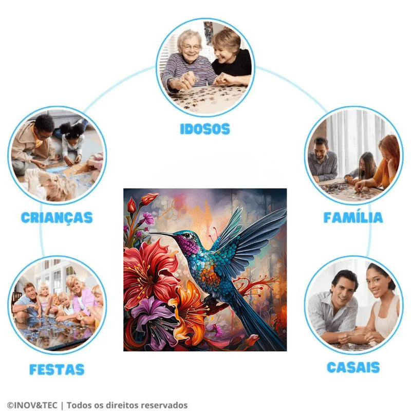 Quebra-Cabeça de Madeira Inova WOOD PUZZLE - Beija-flor da Floresta | Diversão com Diversos Benefícios