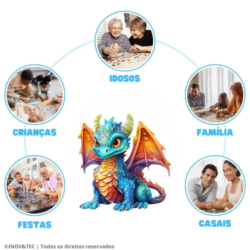 Quebra-Cabeça de Madeira Inova WOOD PUZZLE - Dragão Bebê | Diversão com Diversos Benefícios para Crianças e Idosos
